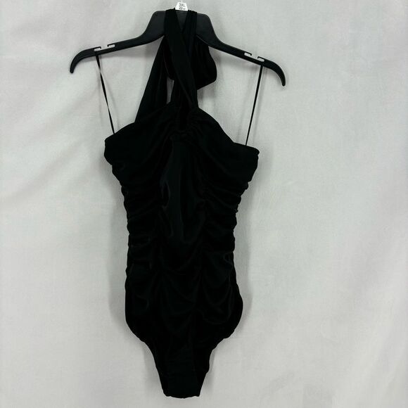 ZARA Women’s Medium Black Halter Ruching Bodysuit Tank Top One Piece - Picture 11 of 11